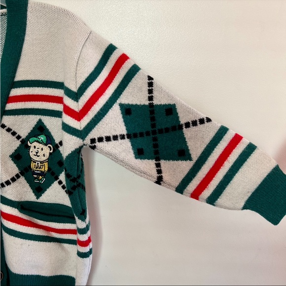 Multicolored Green & Off White V-neck Cardigan - Picture 6 of 9